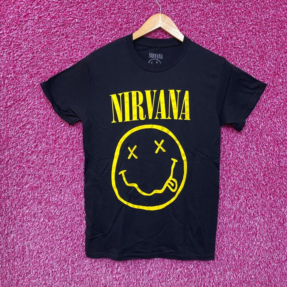 Nirvana Nevermind Smiley Promo Grunge Rock Tee Small